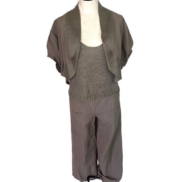 Crea Concept Pant Set Womens Three Piece Tank Top Trousers Shrug Cotton Linen - Picture 13 of 14